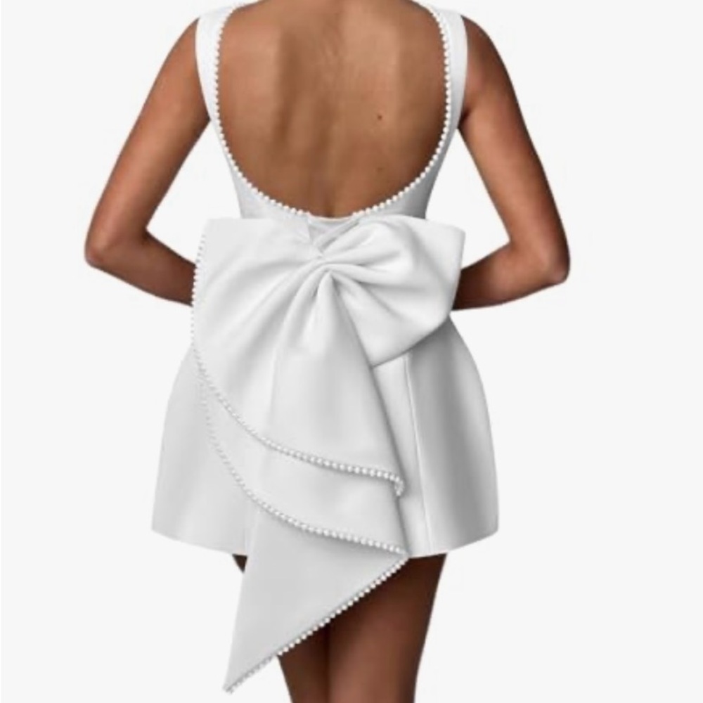 White Bow Back Mini Dress